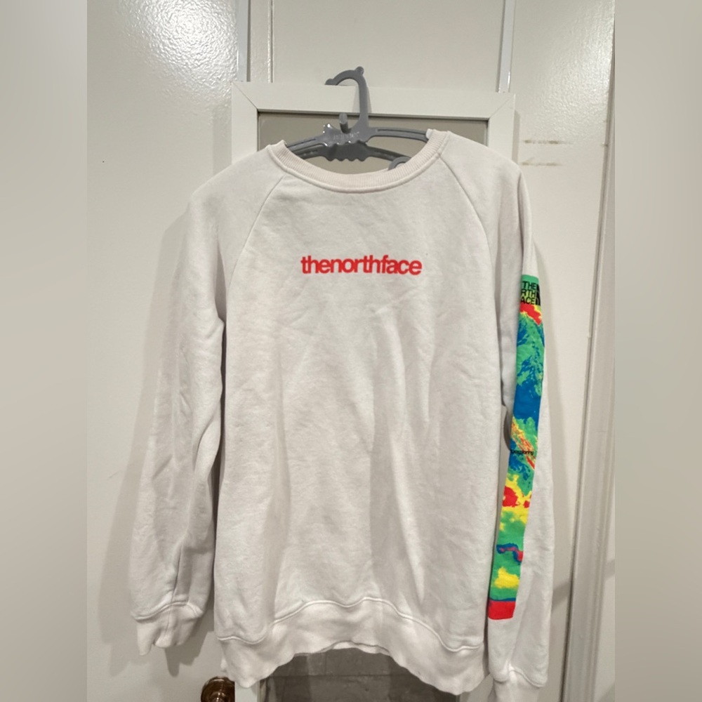 The North Face White Sweater with Multicolor Sleeve
